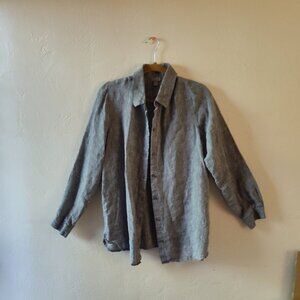 100% linen button-up blouse, by J.Jill, gray, size M Tall